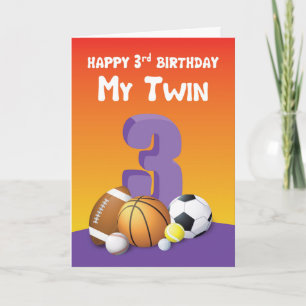 Mijn tweelingzuster 3rd Birthday Sports Balls Kaart