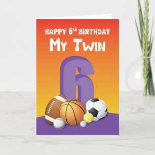 Mijn tweelingzuster 6th Birthday Sports Balls Kaart
