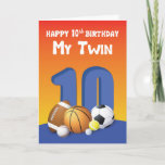 Mijn Twin Brother 10th Birthday Sports Balls Kaart<br><div class="desc">Je beste maatje tweelingbroer en je wordt snel tien. Een groot getal van 10 staat hoog op de voorkant van deze kleurrijke kaart,  die speciaal is ontworpen om gelukkige 10e verjaardag groeten te brengen in je geliefde tweeling.</div>