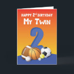 Mijn Twin Brother 2e verjaardag Sportbannalen Kaart<br><div class="desc">Zou het niet leuk zijn om uw tweeling te zien die elkaar kaarten geven om elk een gelukkige tweede verjaardag te begroeten. We vinden dat je deze kaart beter zou moeten krijgen om dat te doen en die dag meer te herdenken voor de twee.</div>