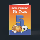 Mijn Twin Brother 5th Birthday Sports Balls Kaart<br><div class="desc">Plaats deze kleurrijke en grappige verjaardagskaart naar je tweelingbroer die net als jij zijn vijfde verjaardag viert. Hij zal zeker met vreugde rondspringen als hij deze kaart van jou krijgt.</div>