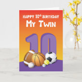 Mijn Twin Sister 10th Birthday Sports Balls Kaart (Gele Bloem)