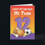 Mijn Twin Sister 12th Birthday Sports Balls Kaart<br><div class="desc">Beveel deze kaart al zo snel mogelijk af,  zodat je ze meteen aan je zusje kunt geven op de dag van de viering van je twaalfde verjaardag. Verrassend haar met deze kleurrijke kaart.</div>