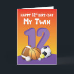 Mijn Twin Sister 12th Birthday Sports Balls Kaart<br><div class="desc">Beveel deze kaart al zo snel mogelijk af,  zodat je ze meteen aan je zusje kunt geven op de dag van de viering van je twaalfde verjaardag. Verrassend haar met deze kleurrijke kaart.</div>