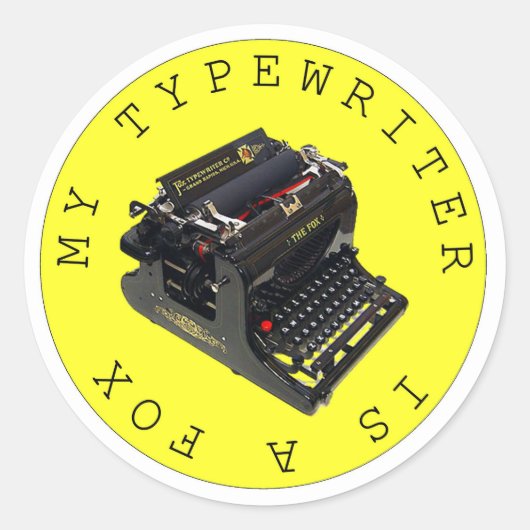Mijn typemachine is een vos ronde sticker (Voorkant)