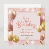 Mijn uitnodiging voor de Birthday Pink-kaart (Voorkant / Achterkant)