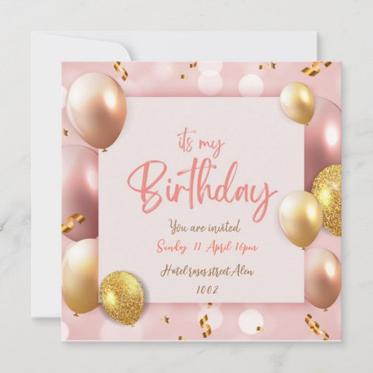 Mijn uitnodiging voor de Birthday Pink-kaart (Voorkant)