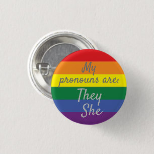 Mijn uitspraken zijn: Ze - Regenboogvlag Ronde Button 3,2 Cm