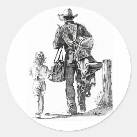 Mijn vader is een Cowboy Ronde Sticker (Voorkant)