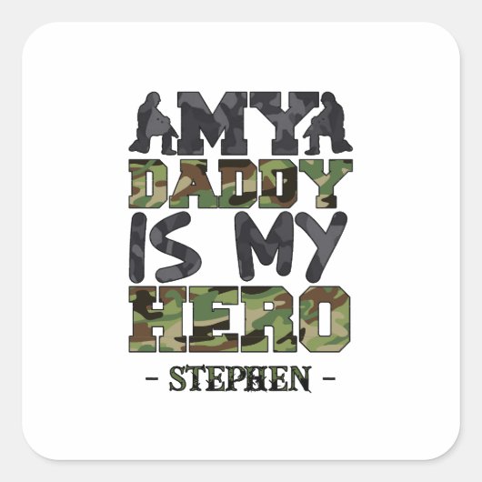 Mijn vader is mijn held - camouflage lettering vierkante sticker (Voorkant)