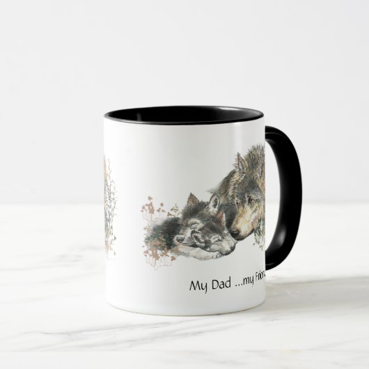 Mijn vader...Mijn vriend Waterverf Wolf Art Mok (Voorkant rechts)