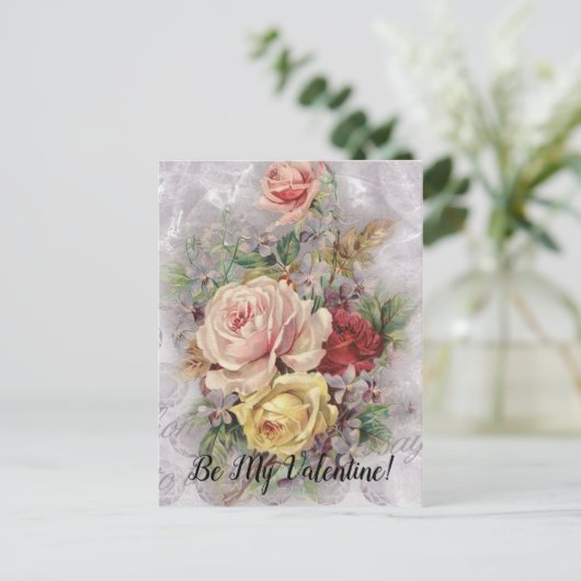 Mijn Valentijn  Floral Bouquet Lila Rozen Feestdagenkaart (Staand voorkant)
