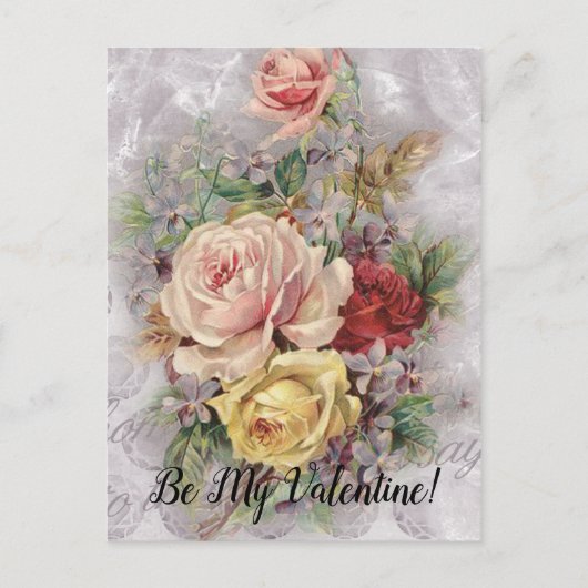 Mijn Valentijn  Floral Bouquet Lila Rozen Feestdagenkaart (Voorkant)