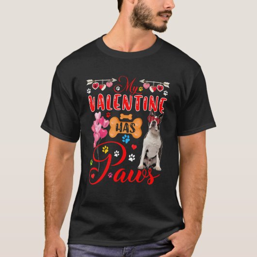 Mijn Valentijn heeft paws Cute Boston Terrier Sung T-shirt (Voorkant)