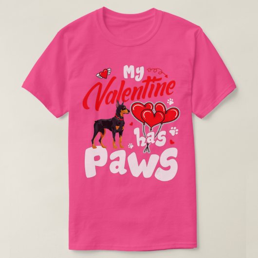 Mijn Valentijn heeft Paws Doberman Hondenliefhebbe T-shirt (Design voorkant)