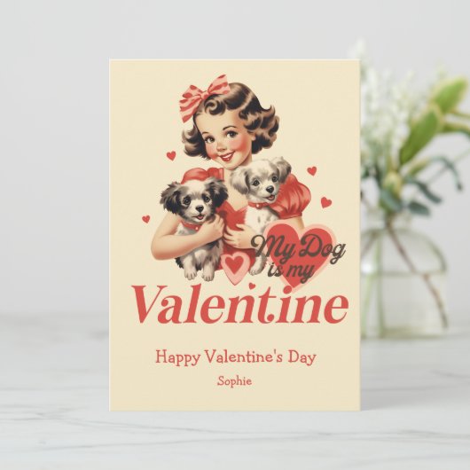 Mijn Valentijn is een retro Valentijnsdag Feestdagenkaart (Staand voorkant)