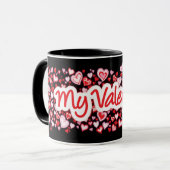 "Mijn Valentijn" is een rode roze zwarte mok (Voorkant links)