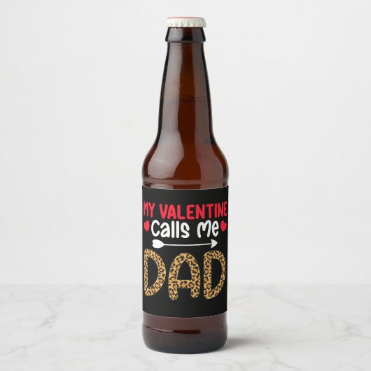 Mijn Valentijn noemt me papa Leopard Buffalo Plaid Bier Etiket (Voorkant)