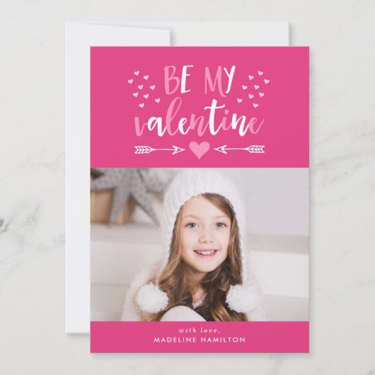 Mijn Valentijn Roze Valentijnsdag Fotokaart Feestdagenkaart (Voorkant)