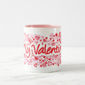 Mijn Valentijn tekent veel harten rood roze Tweekleurige Koffiemok (Center)