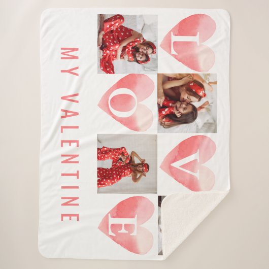 Mijn Valentijn Waterverf Hart Fotocollage Sherpa Deken (Voorkant)