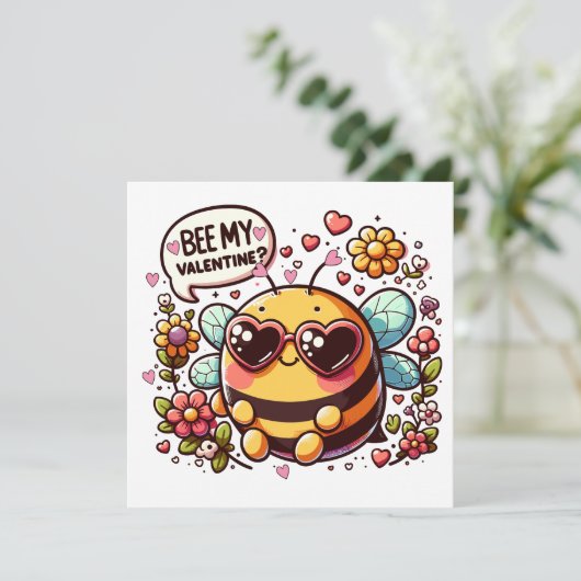 Mijn Valentijn zijn? - Charming Bee Valentijns Kaa Feestdagenkaart (Staand voorkant)
