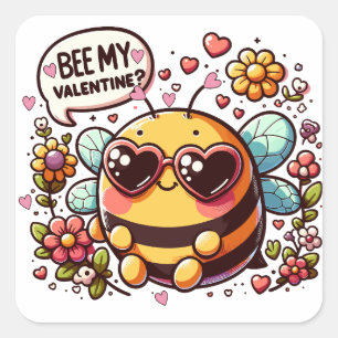 Mijn Valentijn zijn? - Charming Bee Valentijns Kaa Vierkante Sticker