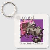 Mijn Verjaardag Mijn Regels Taart Eten Raccoon Car Sleutelhanger (Voorkant)