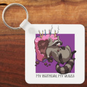 Mijn Verjaardag Mijn Regels Taart Eten Raccoon Car Sleutelhanger (Voorkant)
