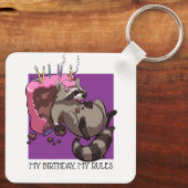 Mijn Verjaardag Mijn Regels Taart Eten Raccoon Car Sleutelhanger (Achterkant)