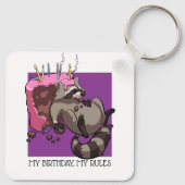 Mijn Verjaardag Mijn Regels Taart Eten Raccoon Car Sleutelhanger (Achterkant)