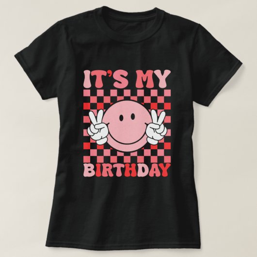 Mijn verjaardag - Retro Smiley Art T-shirt (Design voorkant)