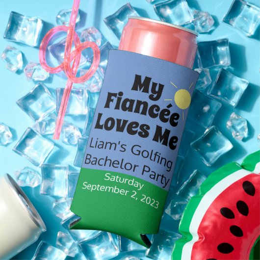 "Mijn verloofde houdt van me" Golfing Bacher Party Seltzer Blikjeskoeler (Insitu Zomer)