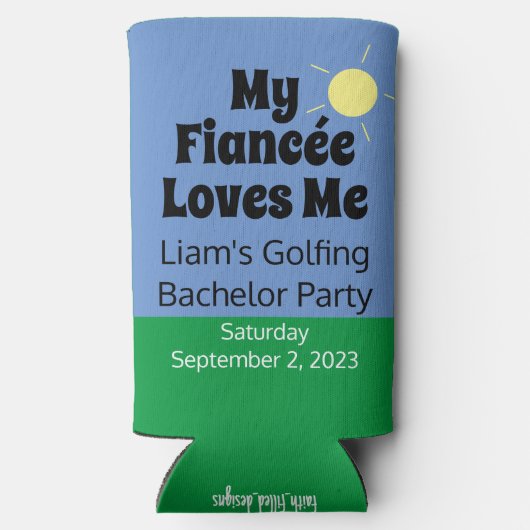 "Mijn verloofde houdt van me" Golfing Bacher Party Seltzer Blikjeskoeler (Achterkant)