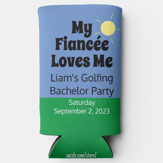 "Mijn verloofde houdt van me" Golfing Bacher Party Seltzer Blikjeskoeler (Voorkant)