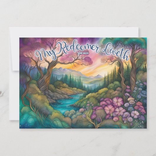 Mijn verlosser Liveth Woodland Forest Christelijk Feestdagenkaart (Voorkant)