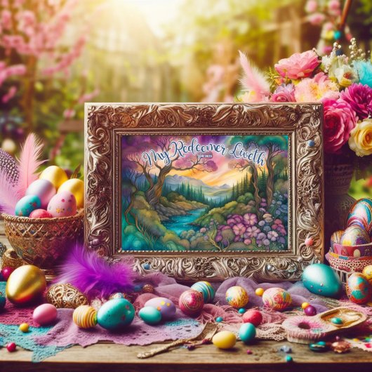 Mijn verlosser Liveth Woodland Forest Christelijk Feestdagenkaart