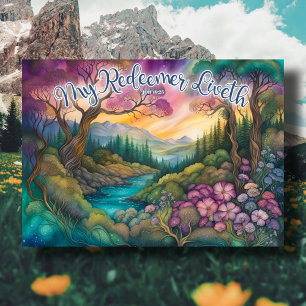 Mijn verlosser Liveth Woodland Forest Christelijk Feestdagenkaart