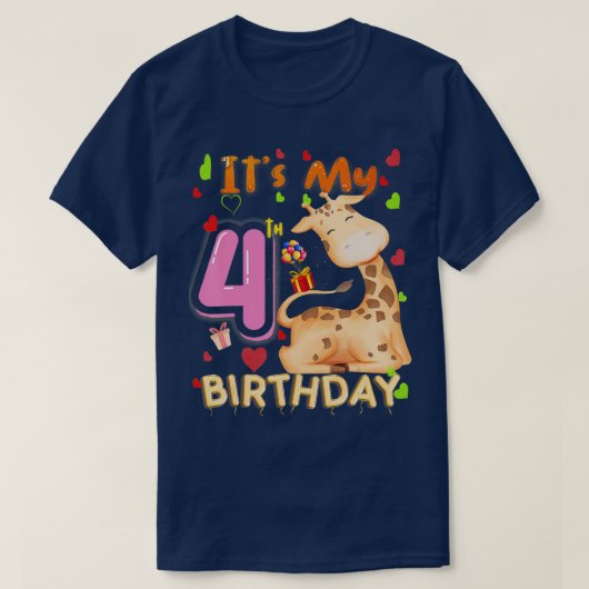 Mijn vierde verjaardag Giraffe 4 jaar oud voor mei T-shirt (Design voorkant)