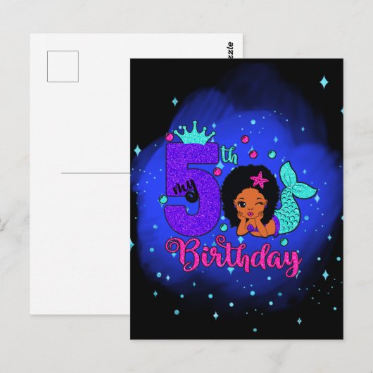 Mijn vijfde verjaardag Zeemeermaid Briefkaart (Voorkant / Achterkant)