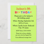 Mijn vijfde verjaardagsfeestje kaart (Achterkant)