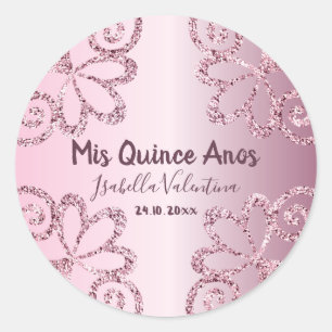 Mijn vijftien Glitter Roze Blush Ronde Sticker