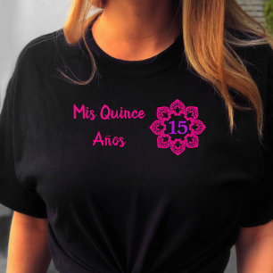 Mijn vijftien jaar Roze kant bloem Quinceanera Zwa T-shirt
