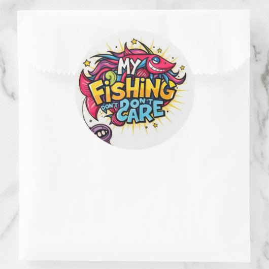 Mijn Vist kan het niet schelen! Ronde Sticker (Tas)