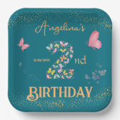 Mijn vlinder draait twee: fluttering vlinder papieren bordje (Voorkant)