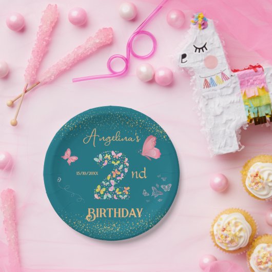 Mijn vlinder draait twee: vlindervlieg papieren bordje (Feest)