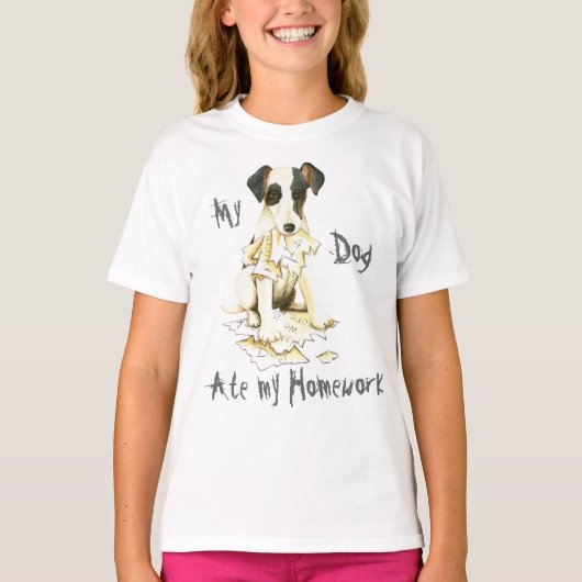 Mijn Vloeiende Fox Terrier Ate Mijn thuiswerk T-Sh T-shirt (Voorkant)