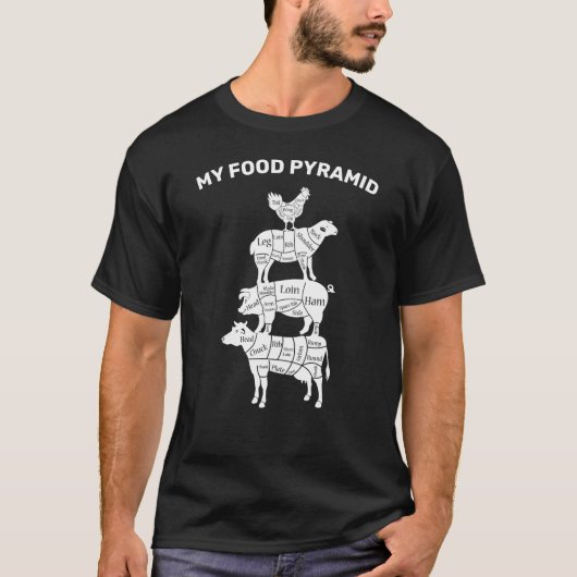 Mijn Voedsel Piramide Koe Schaapvarken Kip Carnivo T-shirt (Voorkant)