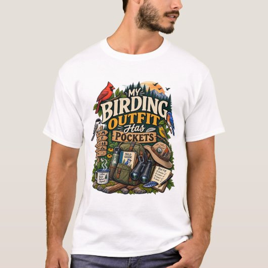Mijn vogeluitrusting heeft zakken Grappige vogelaa T-shirt (Voorkant)