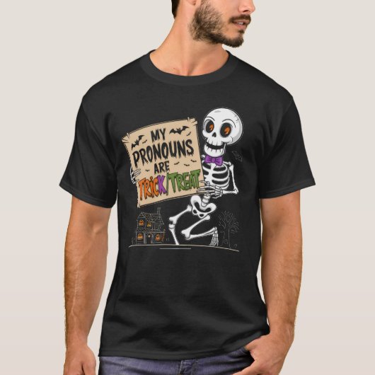 Mijn voornaamwoorden zijn trick treat t-shirt (Voorkant)